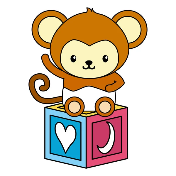 Милая маленькая обезьянка с блочным персонажем ребенка — стоковый вектор