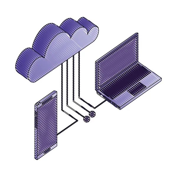 Дані мережі з'єднання хмарних обчислень ноутбука — стоковий вектор