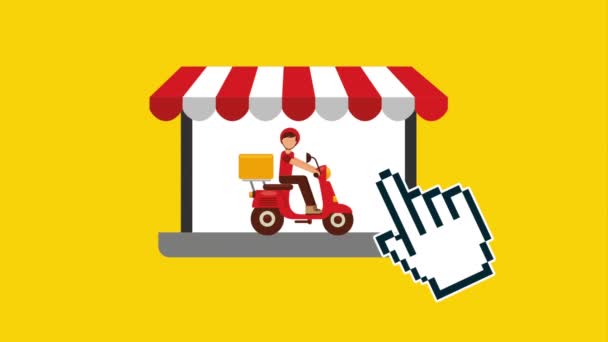 Lieferung Lebensmittel E-Commerce-Technologie mit Laptop — Stockvideo