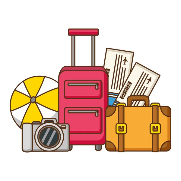 Βαλίτσες διακοπών τσάντα αεροπορικά εισιτήρια — Διανυσματικό Αρχείο