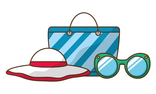 Vacations bag hat and sunglasses — Stock Vector