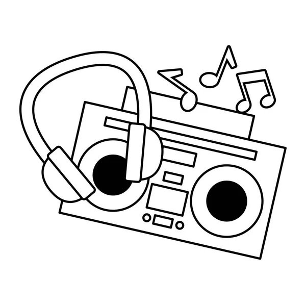 Boombox auriculares estéreo notas festival de música — Vector de stock