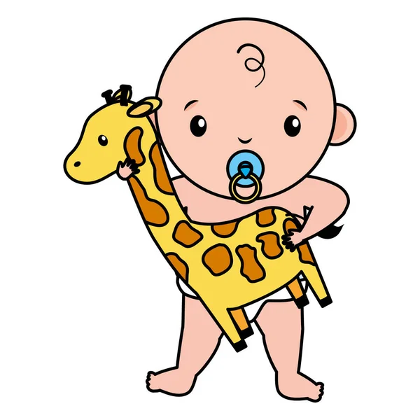 Cute Little Baby Boy z żyrafa zabawka — Wektor stockowy