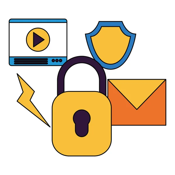 Sécurité email bouclier lecteur vidéo — Image vectorielle