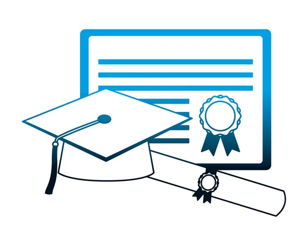 Certificat de chapeau de graduation et diplôme de défilement — Image vectorielle
