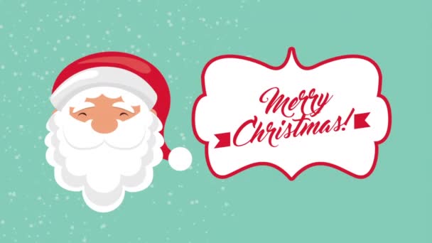 Merry christmas animation with santa claus head — Stock Video