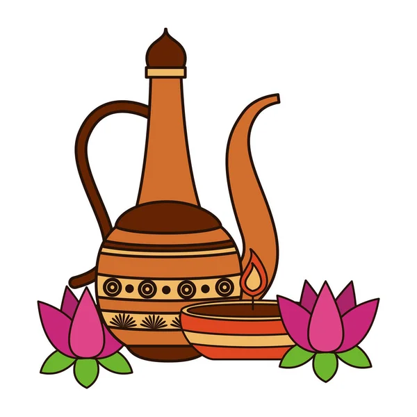 Indian Lotus ile Hint kavanoz — Stok Vektör