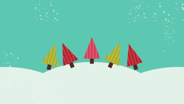 Fröhliche Weihnachtsanimation mit Schneelandschaft — Stockvideo