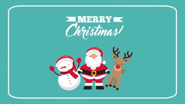 Merry christmas animation with group characters — Stock Video