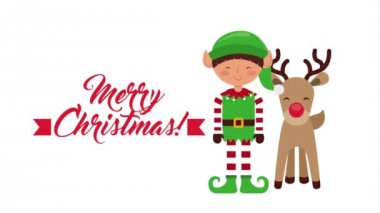 sevimli elf ve reindeer ile mutlu noel animasyon