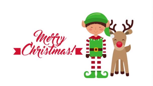 Sevimli elf ve reindeer ile mutlu noel animasyon — Stok video