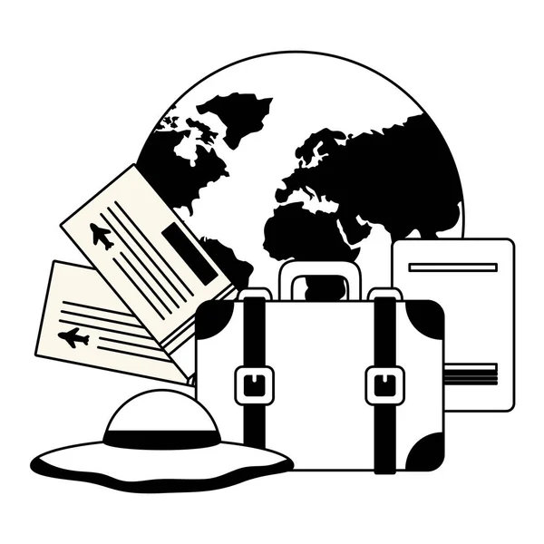 Αργίες κόσμο εισιτήρια διαβατήριο βαλίτσα — Διανυσματικό Αρχείο