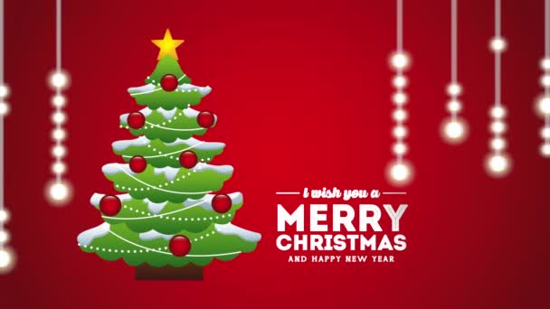 Feliz animación navideña con pino — Vídeos de Stock