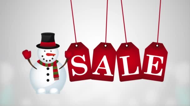 Frohe Weihnachten Verkauf Animation mit Schneemann — Stockvideo