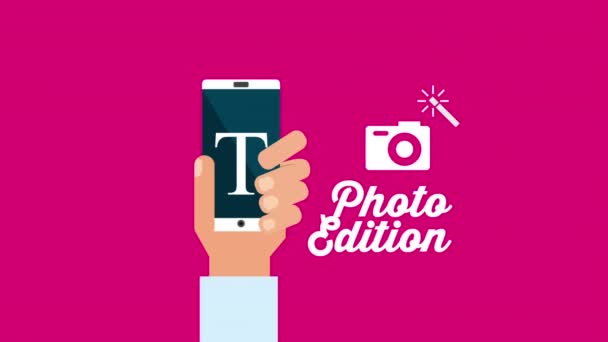 Hand met behulp van smartphone met Photo Edition app — Stockvideo