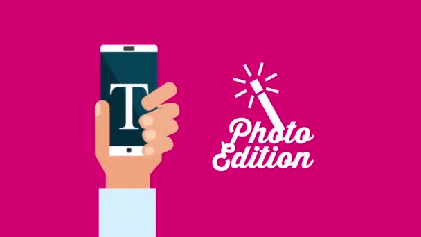 Ruční použití telefonu Smartphone s aplikací Photo Edition — Stock video