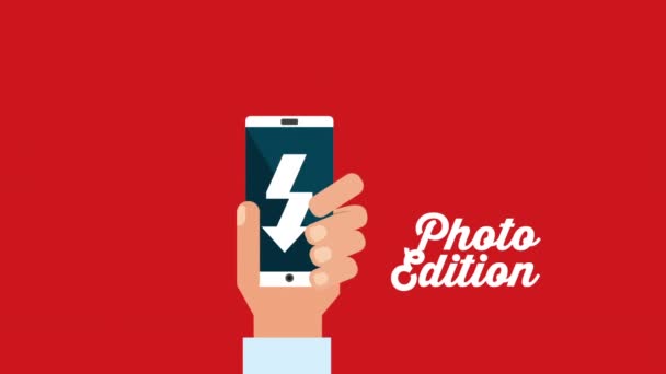 Hand met behulp van smartphone met Photo Edition app — Stockvideo