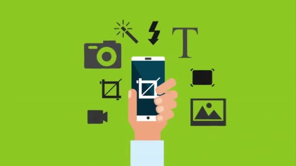Hand med hjälp av smartphone med Photo Edition-appen — Stockvideo