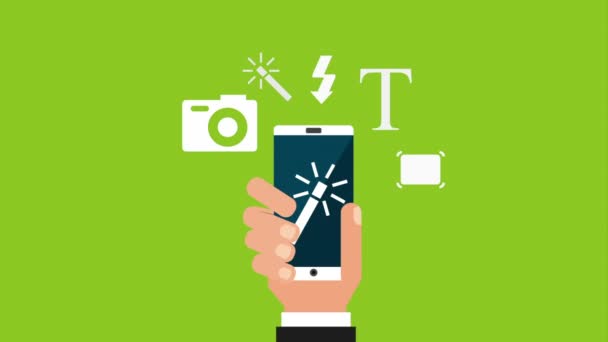 Hand med hjälp av smartphone med Photo Edition-appen — Stockvideo