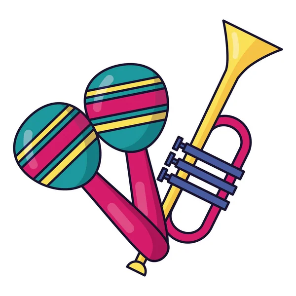 Trompet en maracas muziek kleurrijke achtergrond — Stockvector