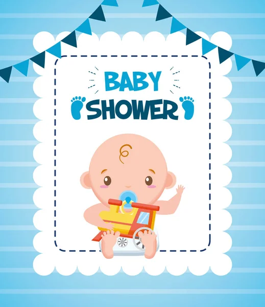 Cute Boy z pociągu Baby Shower karty — Wektor stockowy