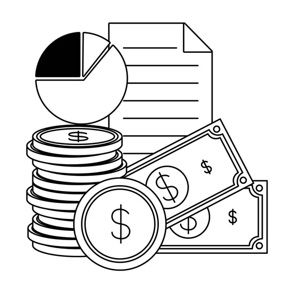 Üzleti pénzt bankjegy-érmék chart jelentés — Stock Vector