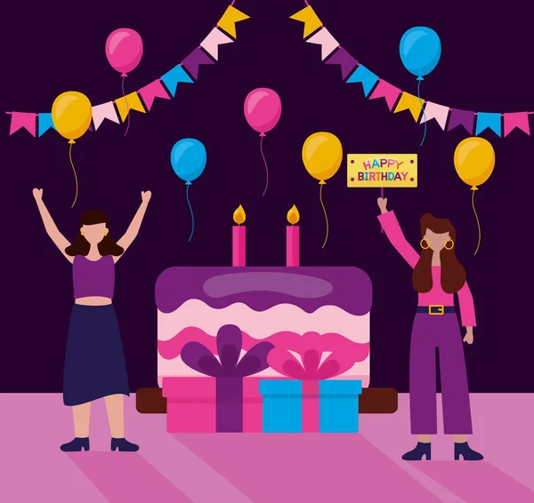 Feliz aniversário pessoas design plano — Vetor de Stock