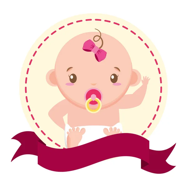 Cute Girl w pieluchy naklejki Baby Shower — Wektor stockowy