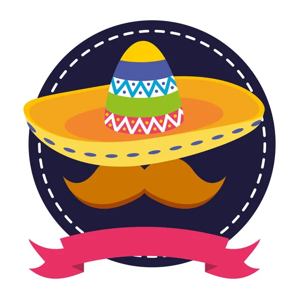 Mexican hat traditional with mustache — Stock Vector