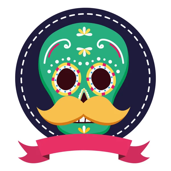 Day of the dead celebration skull mask with mustache — Stock Vector