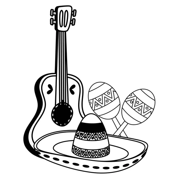 Meksika şapkası, gitar ve marakas.