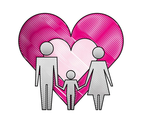 Birlikte aşk kalplerinde pictogram aile — Stok Vektör
