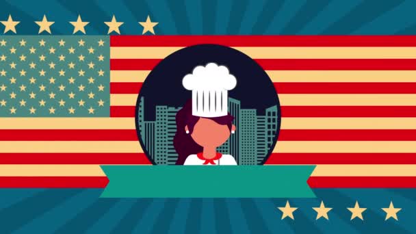 Labor day animation with female chef — Stock Video