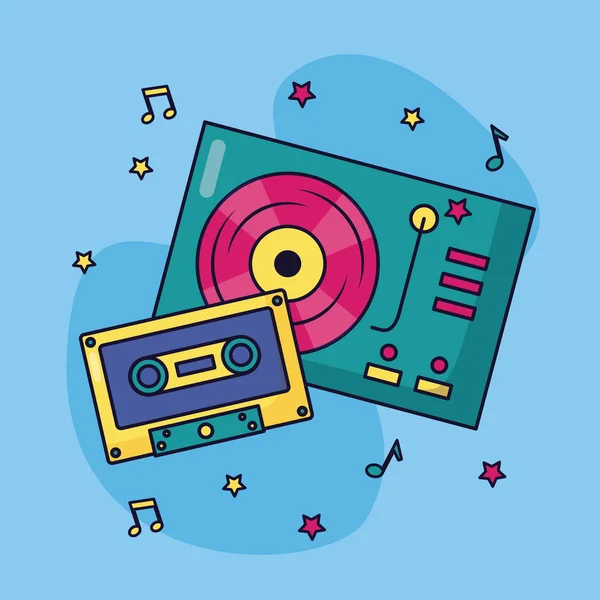 Platine et cassette musique fond coloré — Image vectorielle