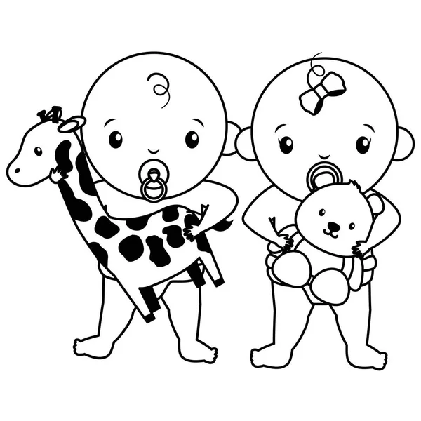 赤ちゃん男の子と女の子のベビーシャワー — ストックベクタ