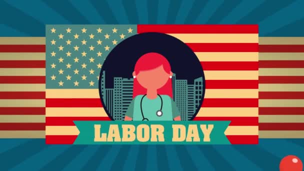 Labor Day animation med kvinnlig läkare karaktär — Stockvideo