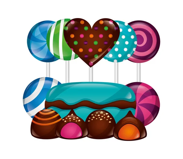 Sweet lollipops macarons caramel bonbons chocolate — 스톡 벡터