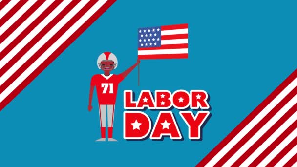 Labor day animation with american football player — Stock Video