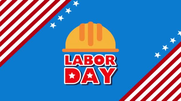 Labor day animation with builder helmet and balloons helium — Stock Video