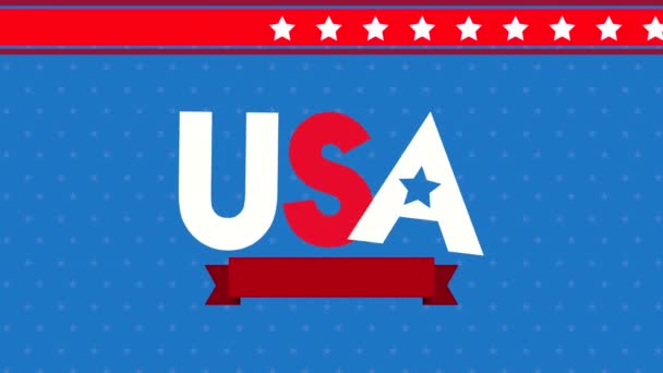 Stati Uniti d'America bandiera con parola e fuochi d'artificio — Video Stock