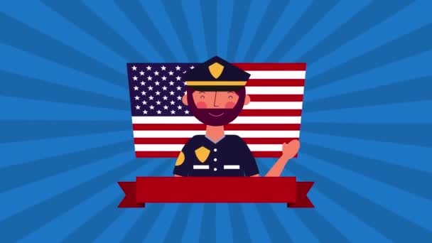 Labor day animation with police man — Stock Video