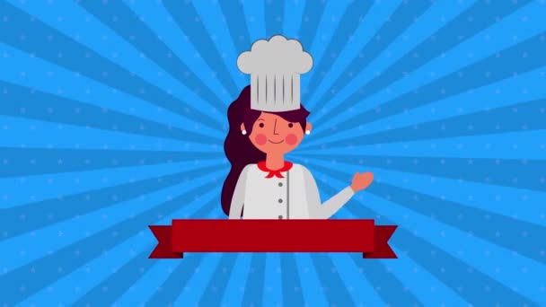 Animação dia de trabalho com chef feminino — Vídeo de Stock