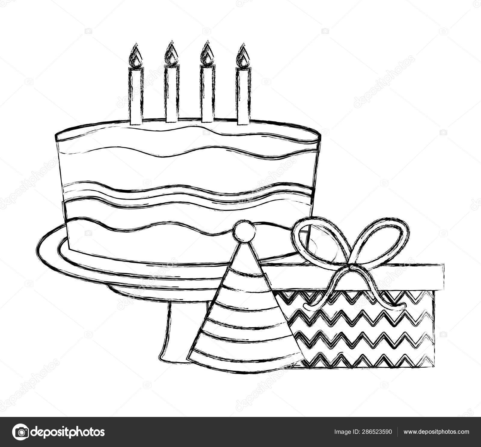 Birthday Cake With Candles And Gift Party Hat Celebration Hand Drawing Vector Image By C Yupiramos Vector Stock