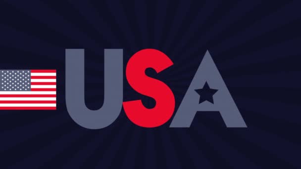 Estados unidos de banderas de América y animación de palabras — Vídeos de Stock