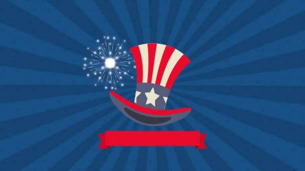 Tophat με τις Ηνωμένες Πολιτείες της Αμερικής σημαία κινουμένων σχεδίων — Αρχείο Βίντεο