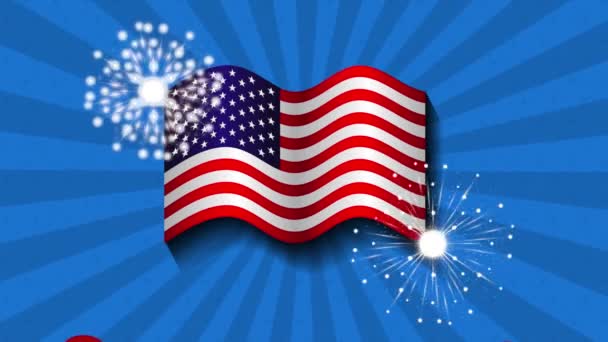 Estados Unidos de América bandera y globos helio animación — Vídeo de stock