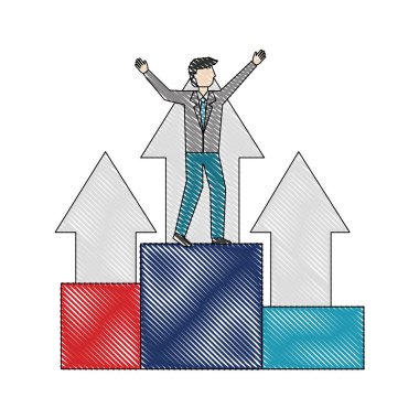 podyum renk çizim ayakta başarı okları ile işadamı