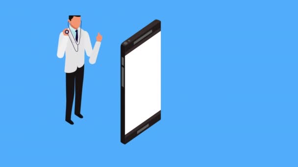 Tecnología de telemedicina con teléfono inteligente y médico — Vídeos de Stock