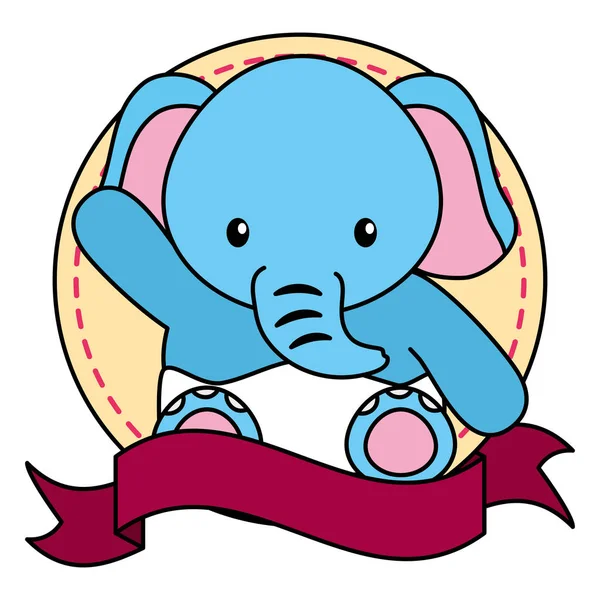 Cute little elephant baby in frame with ribbon — Stock Vector