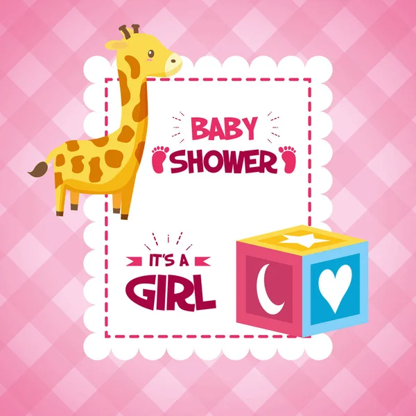 Giraffe cube baby shower card its a girl — Stock Vector